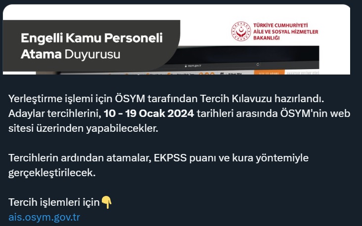 EKPSS ile 2 Bin 392 Engelli Memur alımı yapılacak.